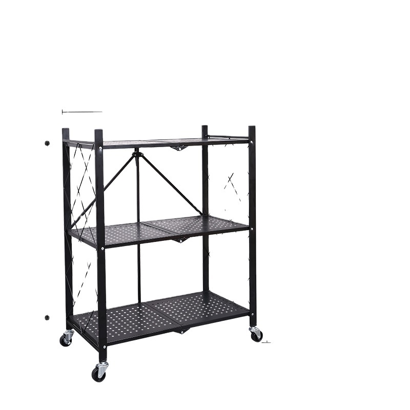 Collapsible Wire Shelving Kitchen Shelves Bookshelf with Wheels for Living Room Bathroom 3-Tier Foldable Storage Shelves