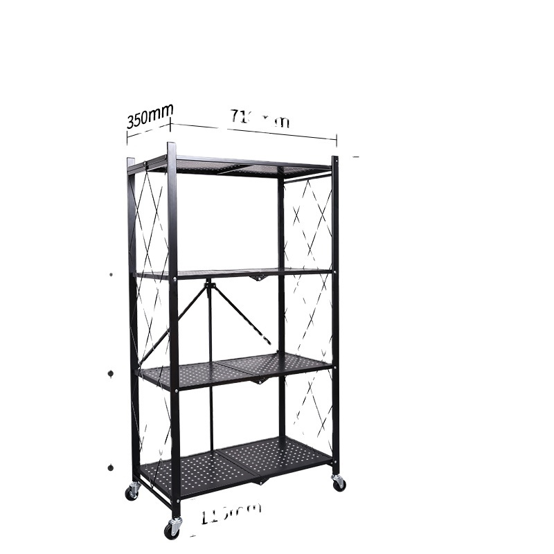 Collapsible Wire Shelving Kitchen Shelves Bookshelf with Wheels for Living Room Bathroom 3-Tier Foldable Storage Shelves