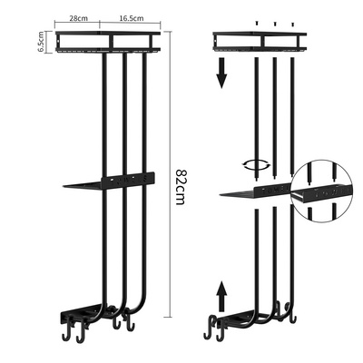 Towel Rack Wall Mounted for Bathroom Aluminum matt three-layer black towel rack