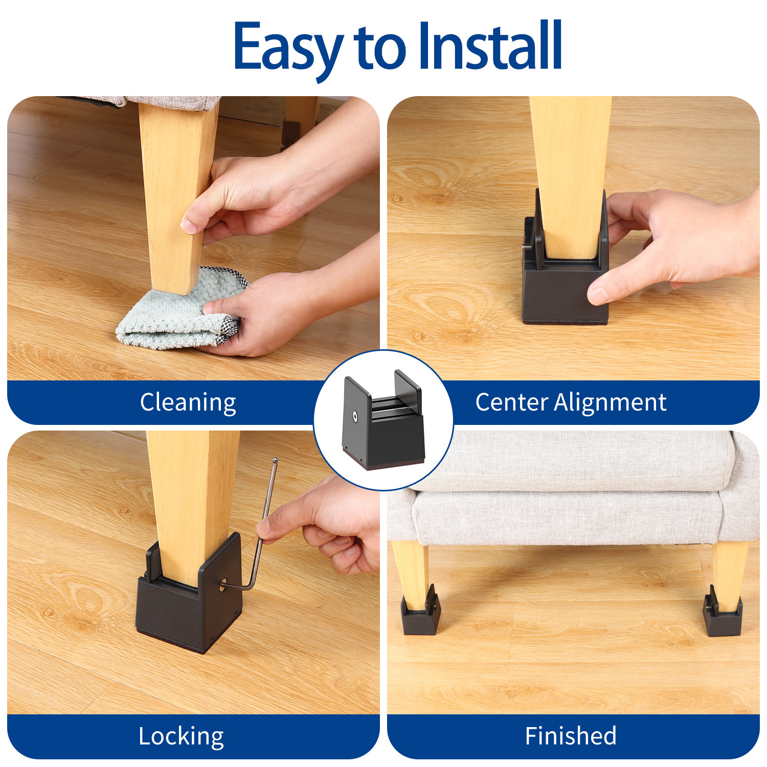 Adjustable Bed Risers with Screw Clamp, Couch Risers Fit for Furniture Thickness 0-1.5 In Duty Risers for Sofa Desk Chair