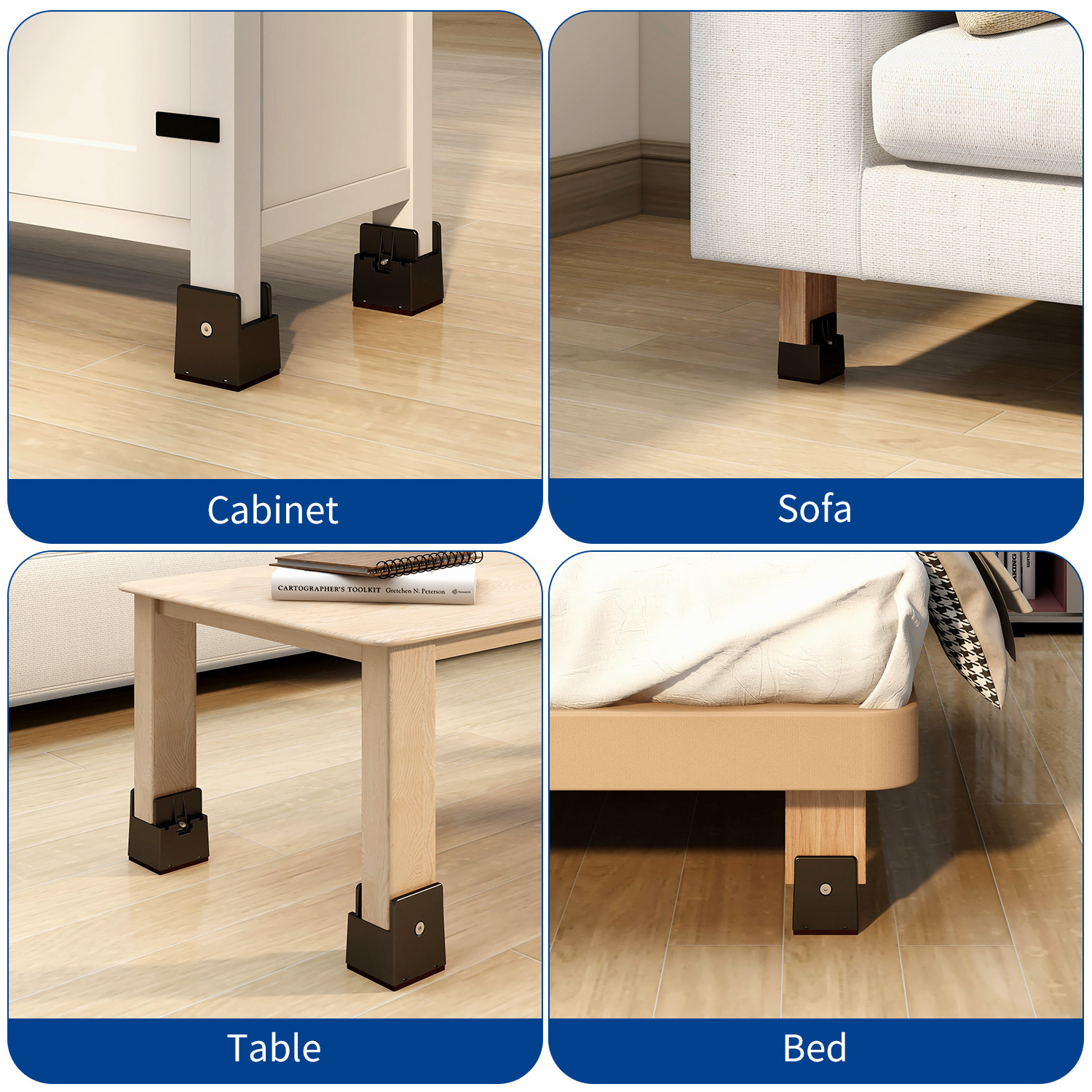 Adjustable Bed Risers with Screw Clamp, Couch Risers Fit for Furniture Thickness 0-1.5 In Duty Risers for Sofa Desk Chair