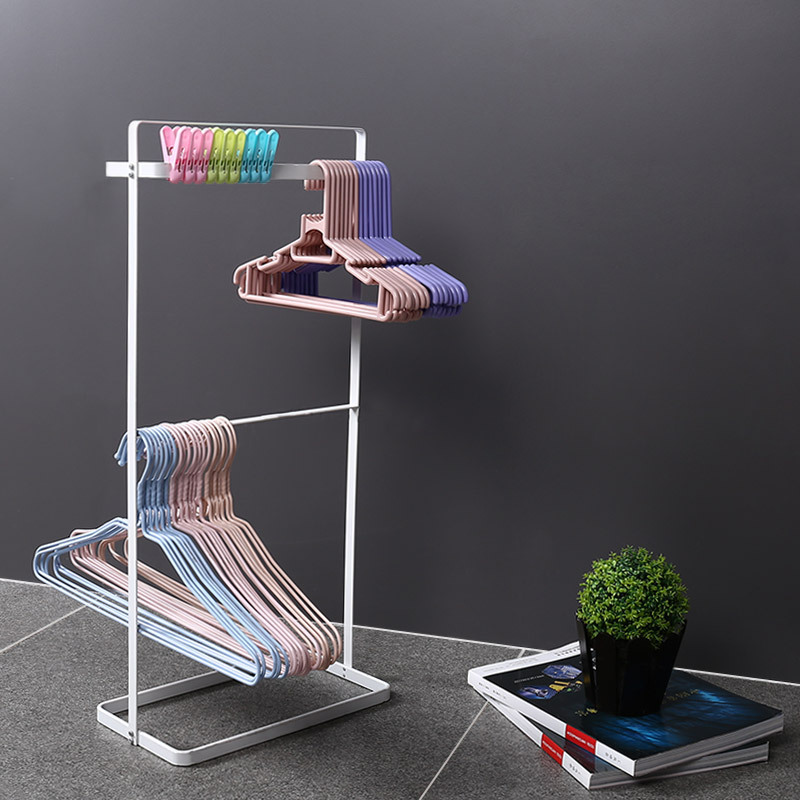 Clothes Hanger Storage Rack Shelves Floor Standing Clothespin Clothes Hanger Organizer Balcony Laundry Room Carbon Steel Home