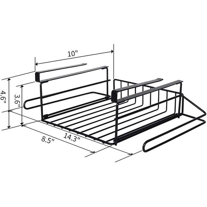 2 Pack Metal Wire Under Cabinet Organizer With Paper Holder Plastic Wraps Shelf, Hanging Storage Baskets for Kitchen