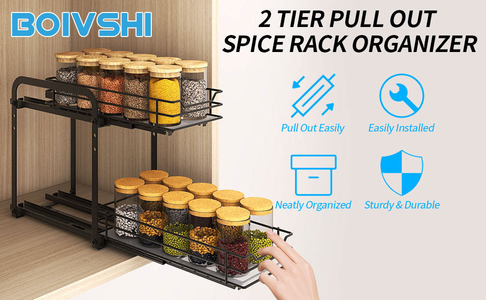 Adjustable Under Sink Shelf Organizer for Kitchen 2 tier multifunctional cabinet  Spice Rack