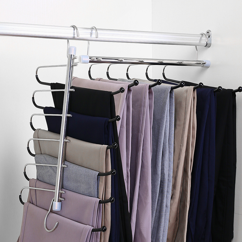 Magic Pants Hangers Space Saving Closet Multiple Layers Multifunctional Uses Rack Organizer Scarves Magic Pant Hanger