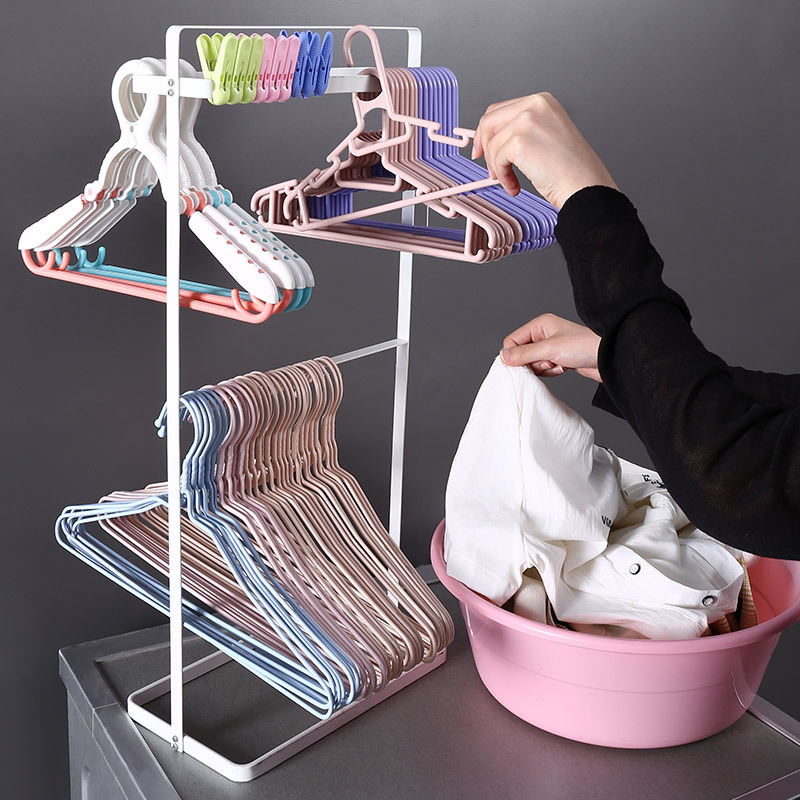 Clothes Hanger Storage Rack Shelves Floor Standing Clothespin Clothes Hanger Organizer Balcony Laundry Room Carbon Steel Home