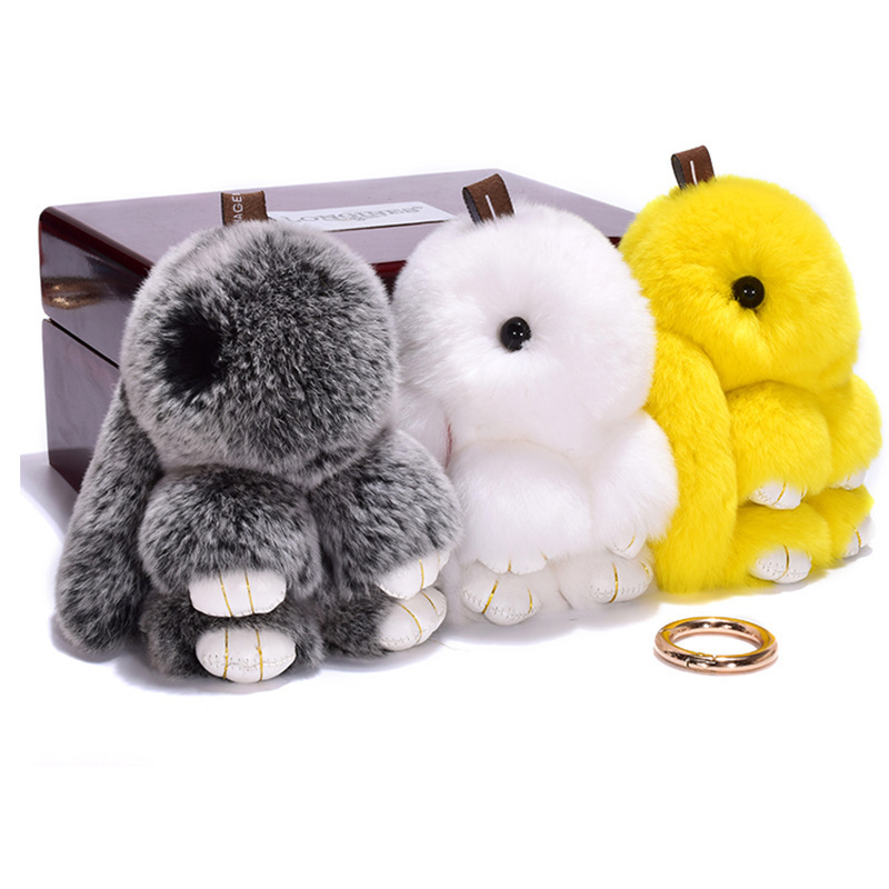 Custom Fluffy Pompom Fur Rabbit Bunny Keyring Bag Charm Car Key chain Handbag Pendant Luxury Bag Keychains