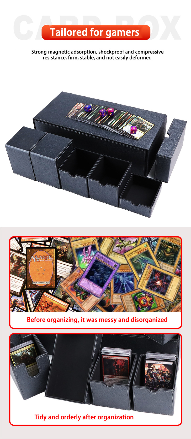 Large Size 100 Plus Sleeved Leather Cards Deck Game Box Collectible Cards Deck Playing Box Compatible MTG TCG Yugioh Deck Case