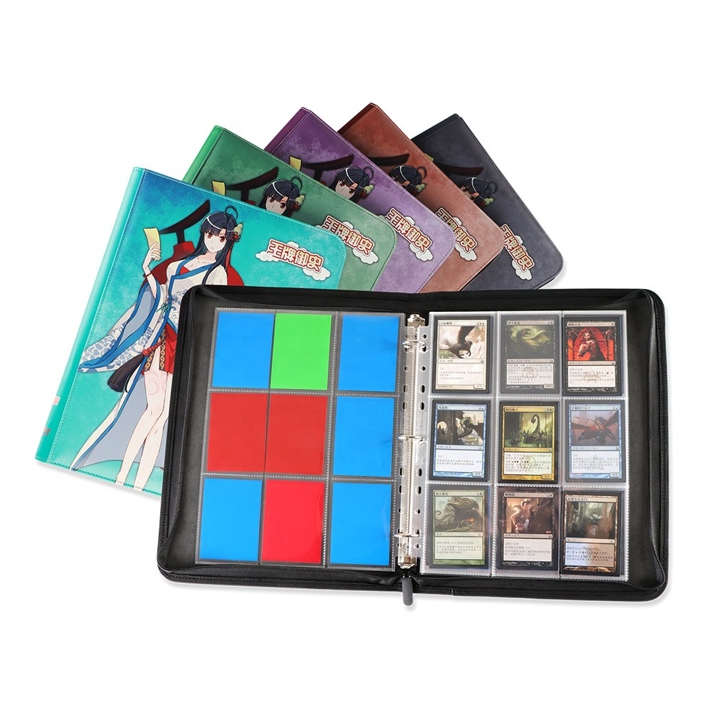 hot sale 3 hole PU leather waterproof game trading 400 900 12 4 9 pocket zipper game photocard album binder