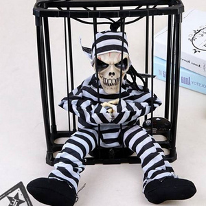 Halloween Skeleton Cage Prisoner Decoration Props Motion Sensor Glowing Eyes Haunted House Decorations Realistic Props