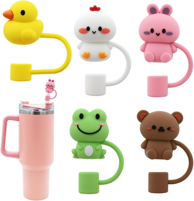 Reusable 10mm Stanley Tumbers Accessories Drinking Flower Straw Tip Cover Cap Cute Silicone Straw Topper