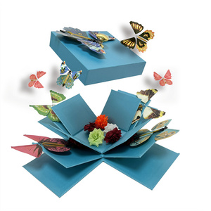 Factory customized Blue Easter Exploding Butterfly Box With Wind Up Flying Butterflies confetti explosion gift box