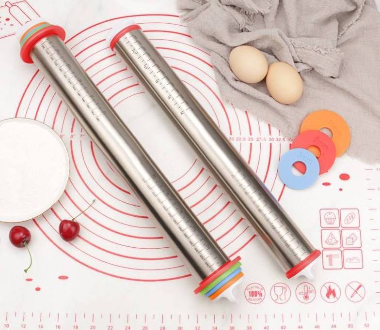 Wholesale Silicone Kneading Pad Rolling Pin Pastry Mat Baking Mat Stainless Steel Adjustable Rolling Pin