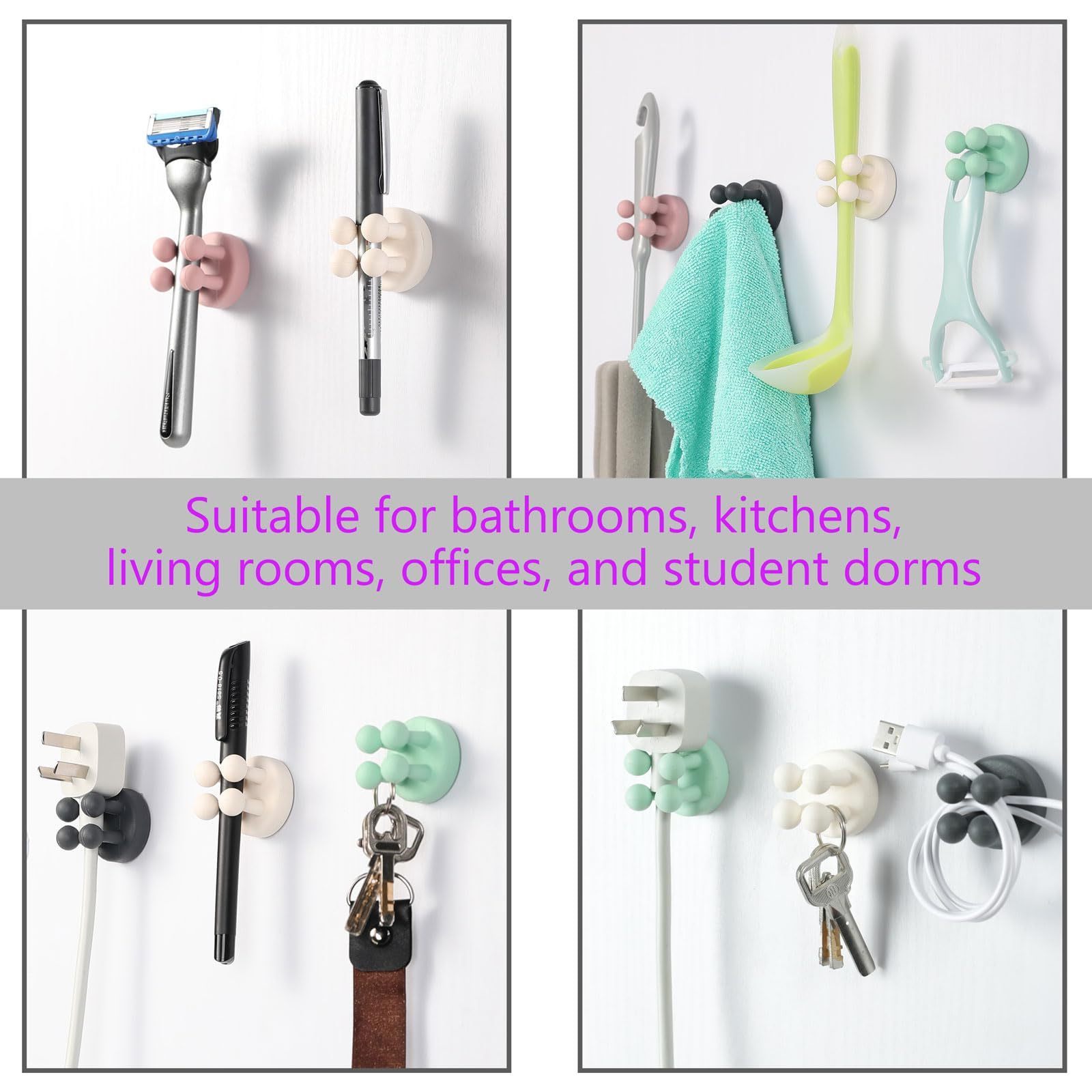 Wholesale Waterproof self Adhesive Silicone Toothbrush Holders Multi-Function Hooks for Hanging Key Toothbrush Razor