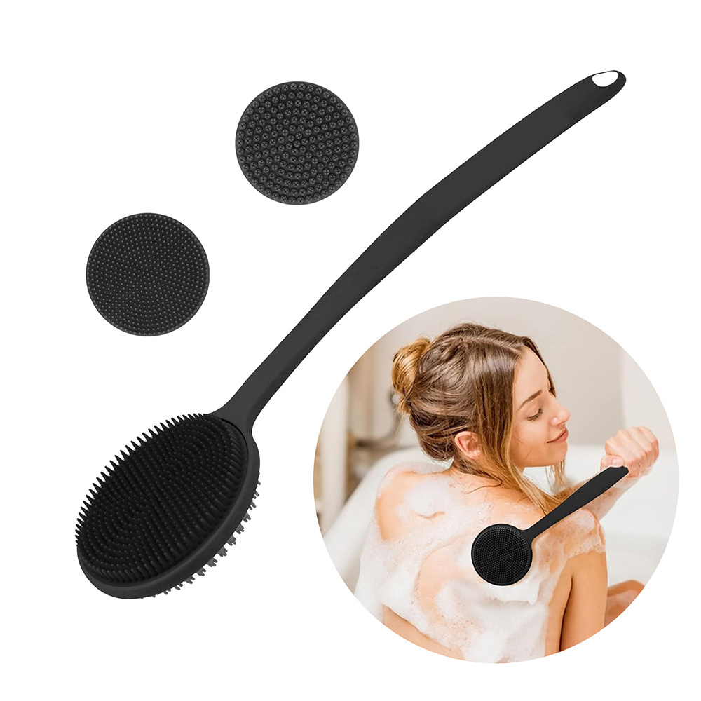 Lengthen Bath Body Brush Double Sided Silicone Shower Brush Exfoliating Massage Long Handle Silicone Back Scrubber