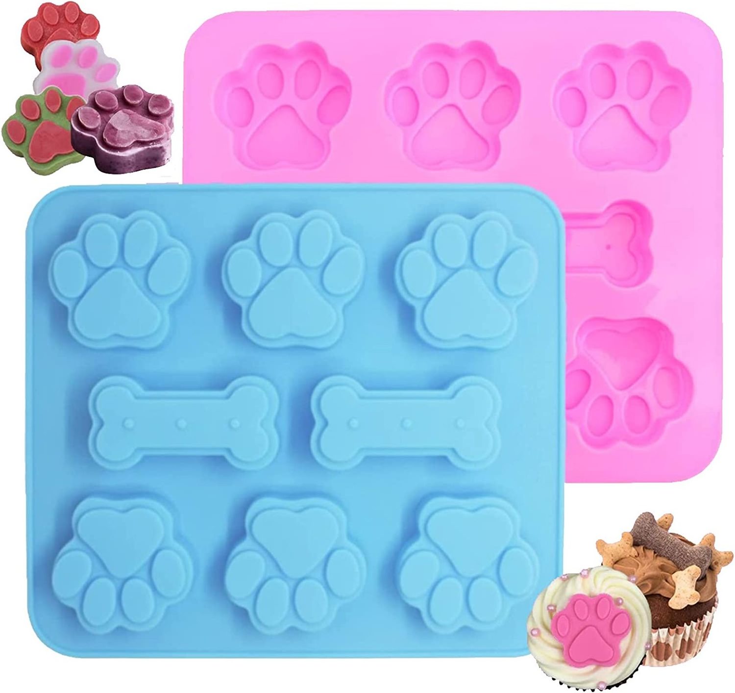 Ice Cubes Chocolate Molds Silicone Molds Puppy Dog Paw Baking Chocolate Dog Bone Silicone Dog Treat Molds