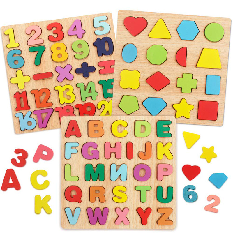 Wooden Puzzle Board ABC Letter and Number Kids Educational Learning Toys Kids Creative Alphabet Wood Puzzles