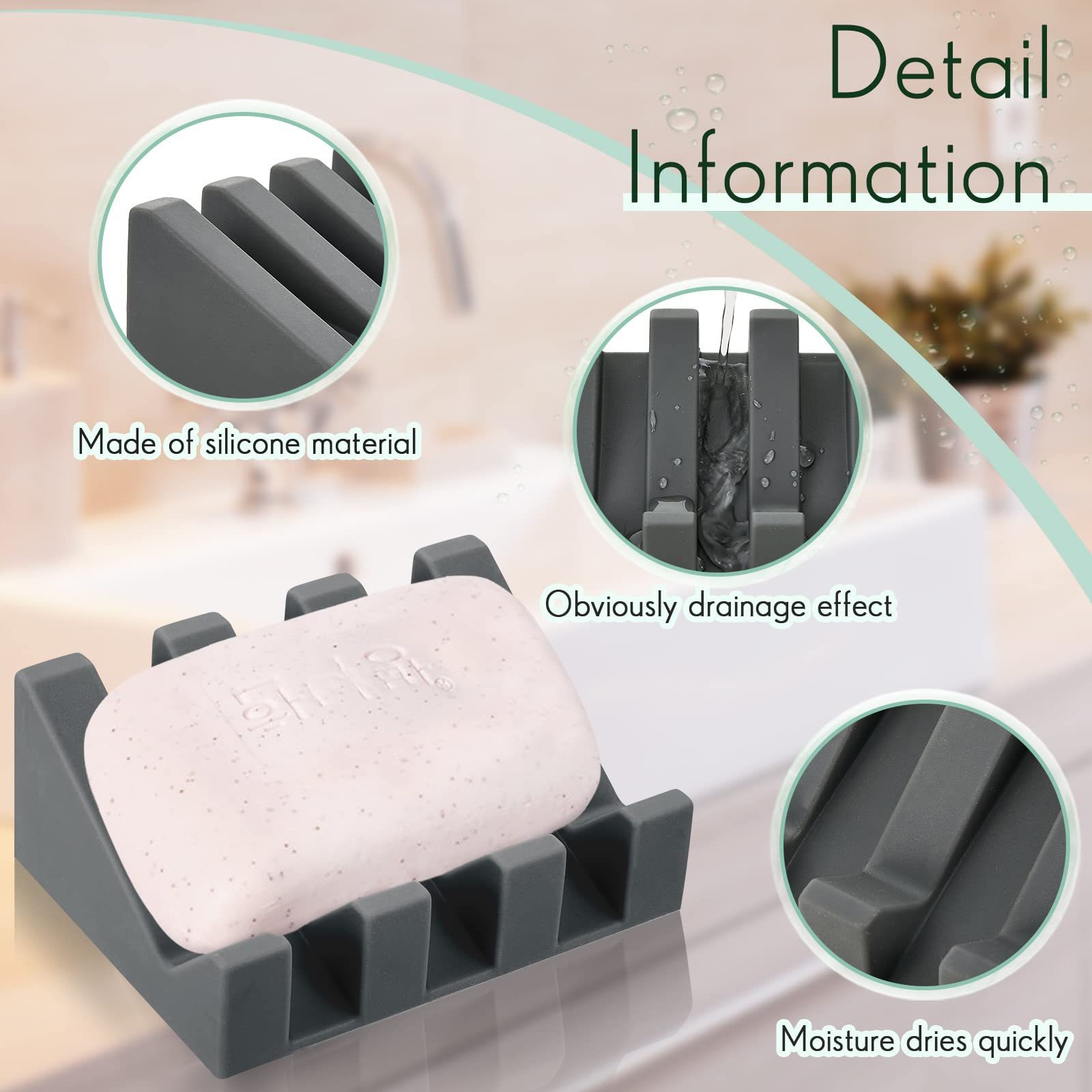 Self Draining Waterfall Drying Tray Silicone Soap Dish Shower Bathroom Bar Soap Holder