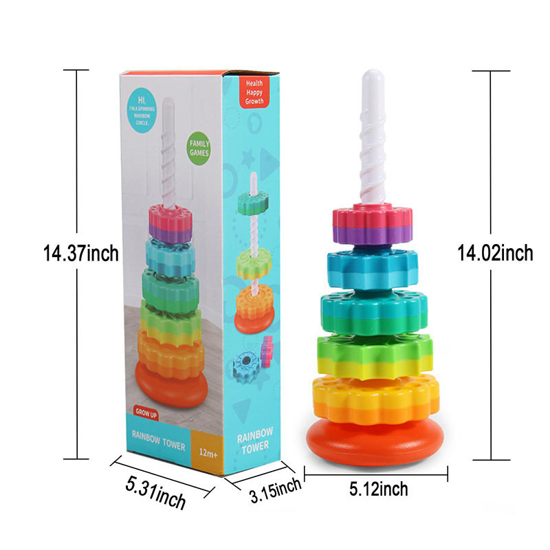 Baby Spinning Stacking Toys, Spin Toys ABS Plastic and Color Rainbow Design Ring Stacker Baby Toys 6 to 12 Months Montessori Edu