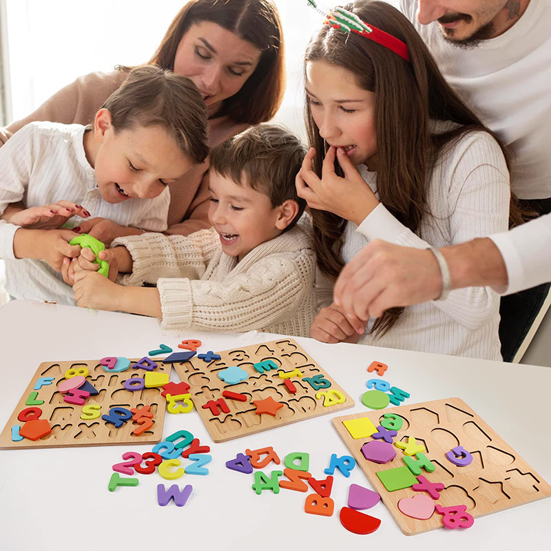 Wooden Puzzle Board ABC Letter and Number Kids Educational Learning Toys Kids Creative Alphabet Wood Puzzles