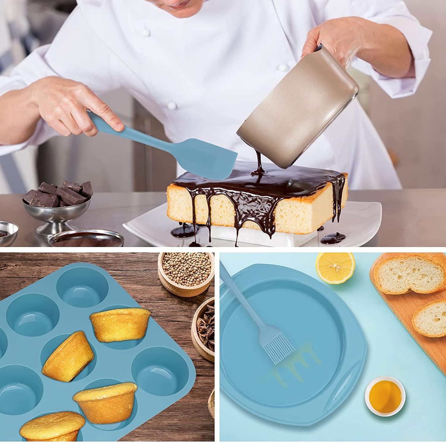 Nonstick Silicone Baking Set Oven Safe Heat Resistant Cake Pan and Cookie Cake Molds Tray for Muffin and Cake Tools