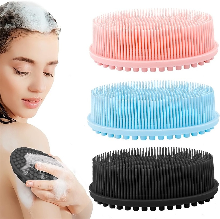 2 in 1 Silicone Silicone Body Scrubber Soft Bath Brush Exfoliating Body Brush Hair Shampoo Brush