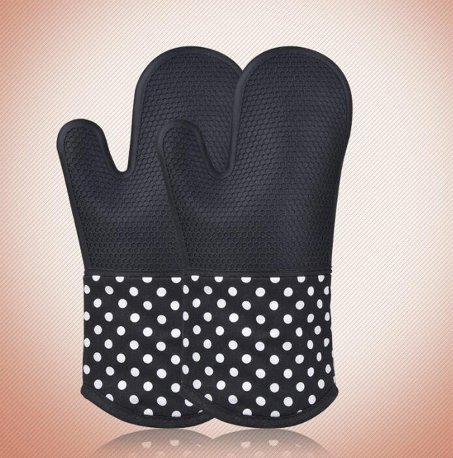 New heat resistant BBQ grill silicone fabric cotton oven mitt glove with lining