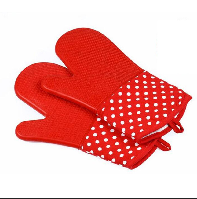 New heat resistant BBQ grill silicone fabric cotton oven mitt glove with lining