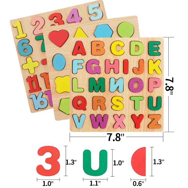 Wooden Puzzle Board ABC Letter and Number Kids Educational Learning Toys Kids Creative Alphabet Wood Puzzles