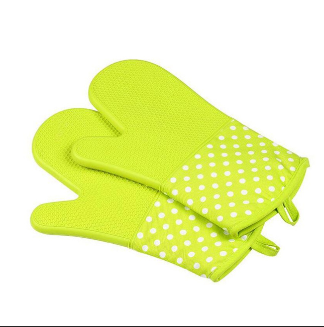 New heat resistant BBQ grill silicone fabric cotton oven mitt glove with lining