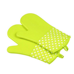 New heat resistant BBQ grill silicone fabric cotton oven mitt glove with lining