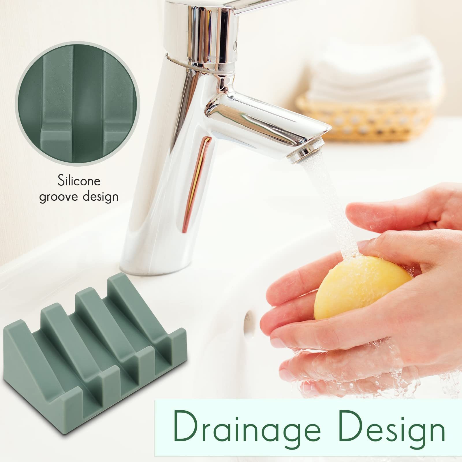 Self Draining Waterfall Drying Tray Silicone Soap Dish Shower Bathroom Bar Soap Holder