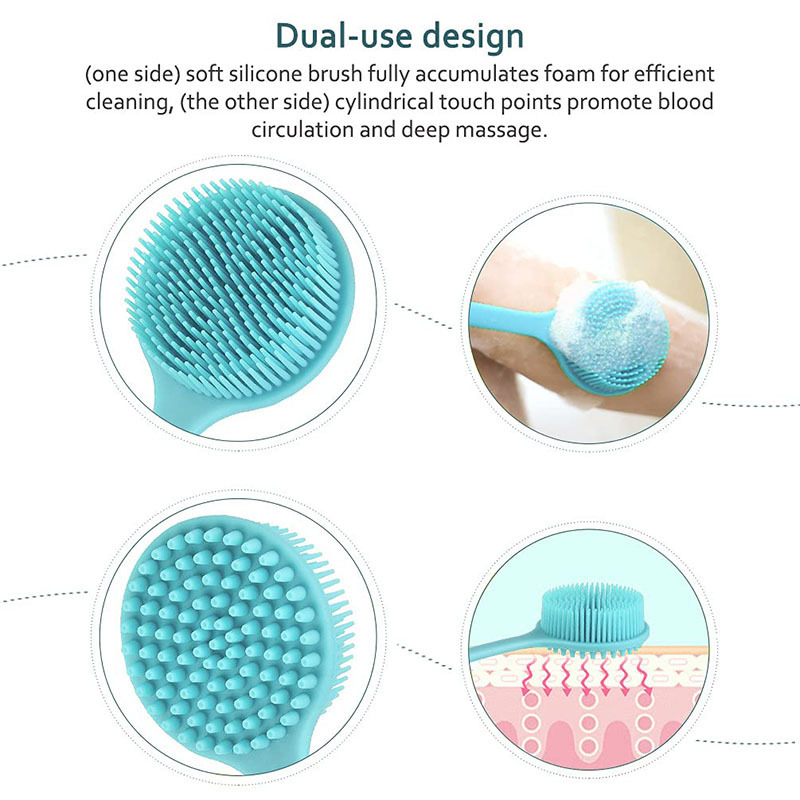 Multifunctional Silicone Rub Massage Bath Brushes Bathroom Cleaning Tools Silicone Bath Body Scrub Brush with Long Handle