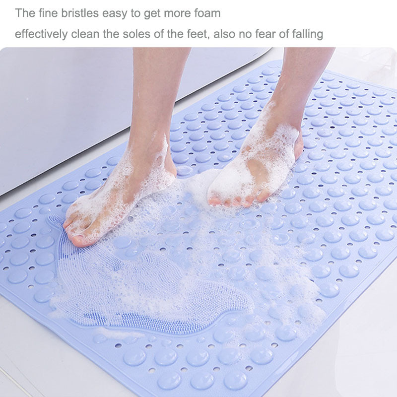 New Design Bathtub Shower Mats Extra Long Non-Slip Rubber Bath Mat Shower Massage Mat with Drainage Hole Strong Suction Cup