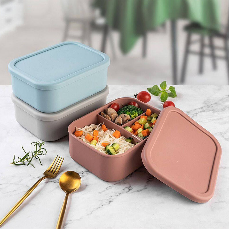 Kitchen Microwave Refrigerator Safe Food Container With Silicone Lids Silicone Storage Container Kids Bento Lunch Box