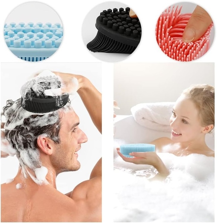 2 in 1 Silicone Silicone Body Scrubber Soft Bath Brush Exfoliating Body Brush Hair Shampoo Brush