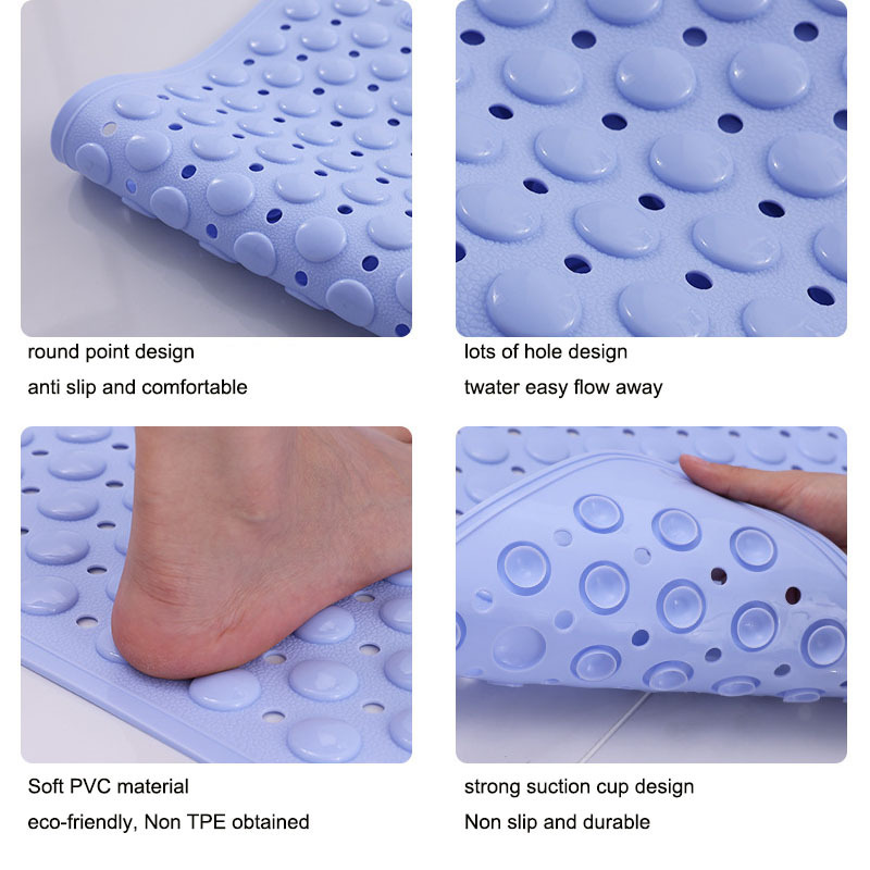 New Design Bathtub Shower Mats Extra Long Non-Slip Rubber Bath Mat Shower Massage Mat with Drainage Hole Strong Suction Cup