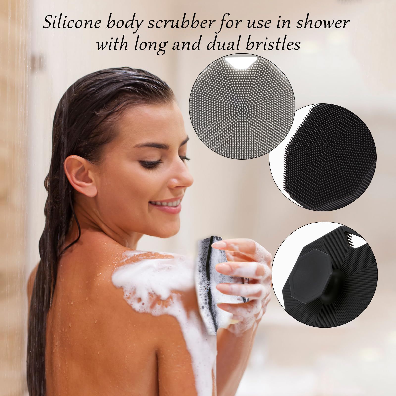 Bathroom Silicone Body Scrubber Shower Exfoliating Scrub Sponge Handheld Shower Cleansing Brush Silicone Massage Bath Brush