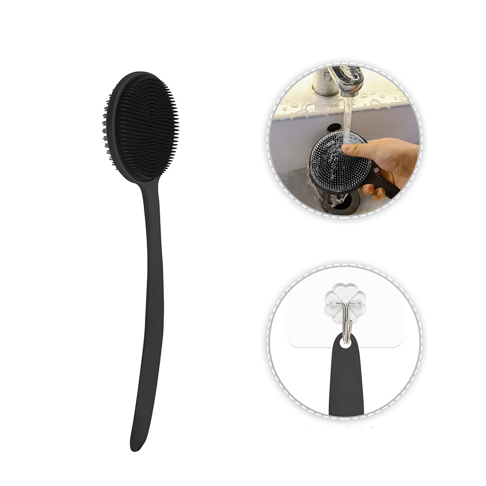 Lengthen Bath Body Brush Double Sided Silicone Shower Brush Exfoliating Massage Long Handle Silicone Back Scrubber