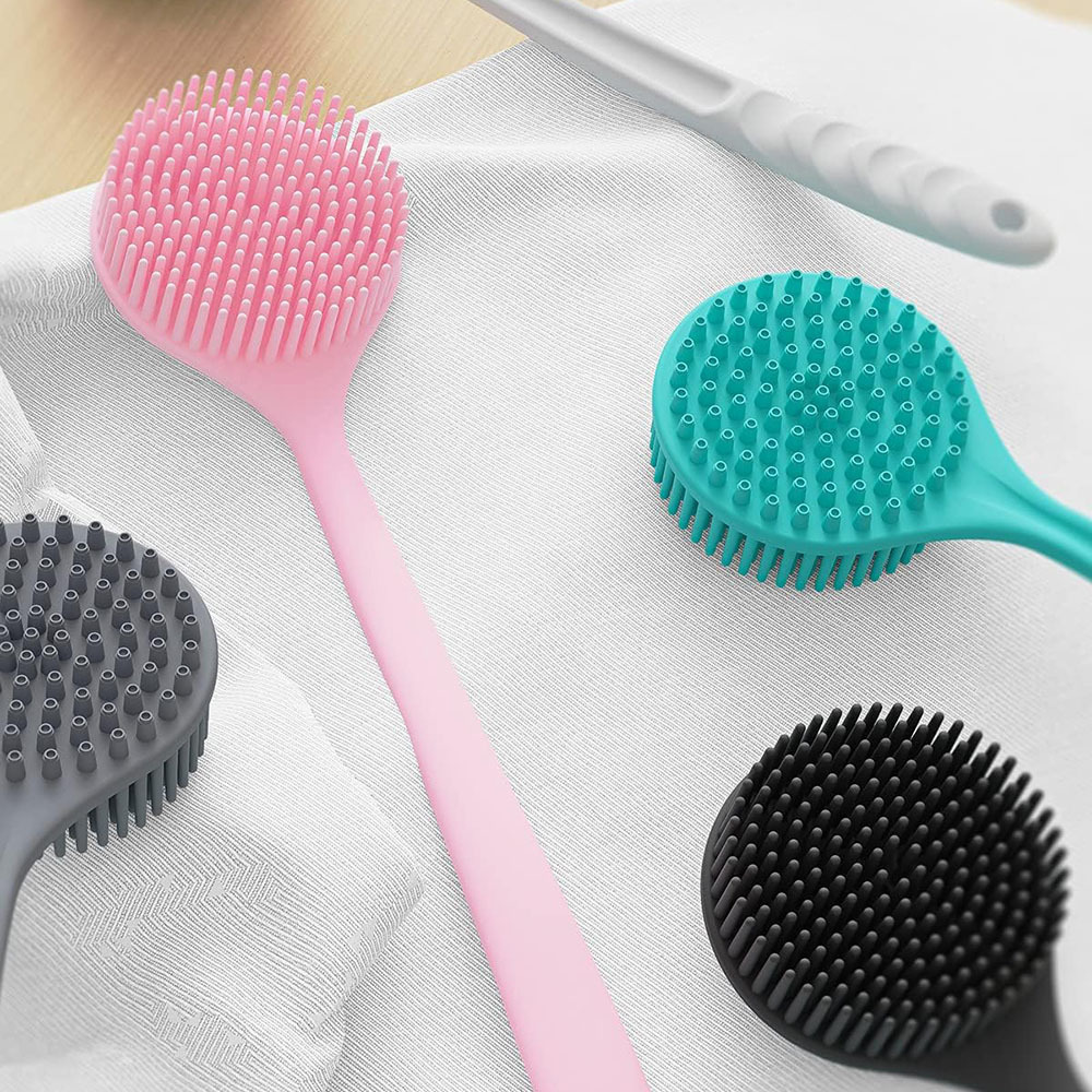 Lengthen Bath Body Brush Double Sided Silicone Shower Brush Exfoliating Massage Long Handle Silicone Back Scrubber