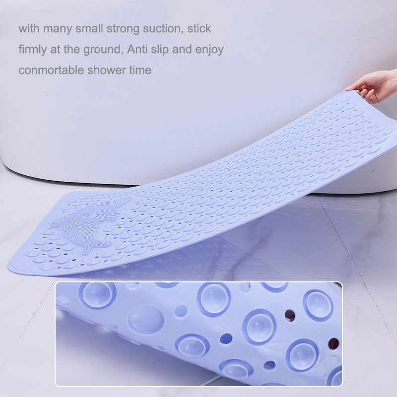 New Design Bathtub Shower Mats Extra Long Non-Slip Rubber Bath Mat Shower Massage Mat with Drainage Hole Strong Suction Cup