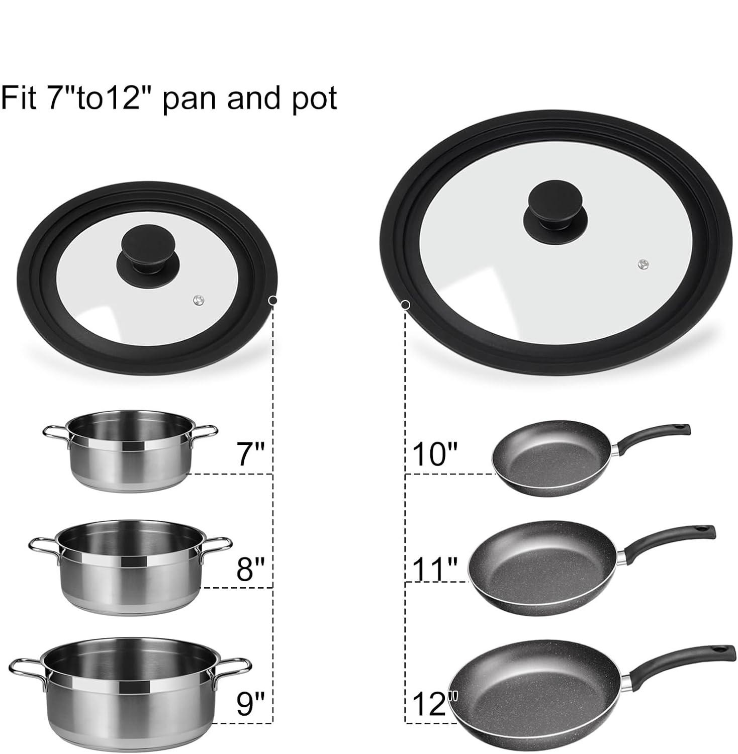 Heat Resistant Tempered Glass Pot Cover With Silicone Rim Silicone Frying Pan Cover Silicone Universal Lid for Pots