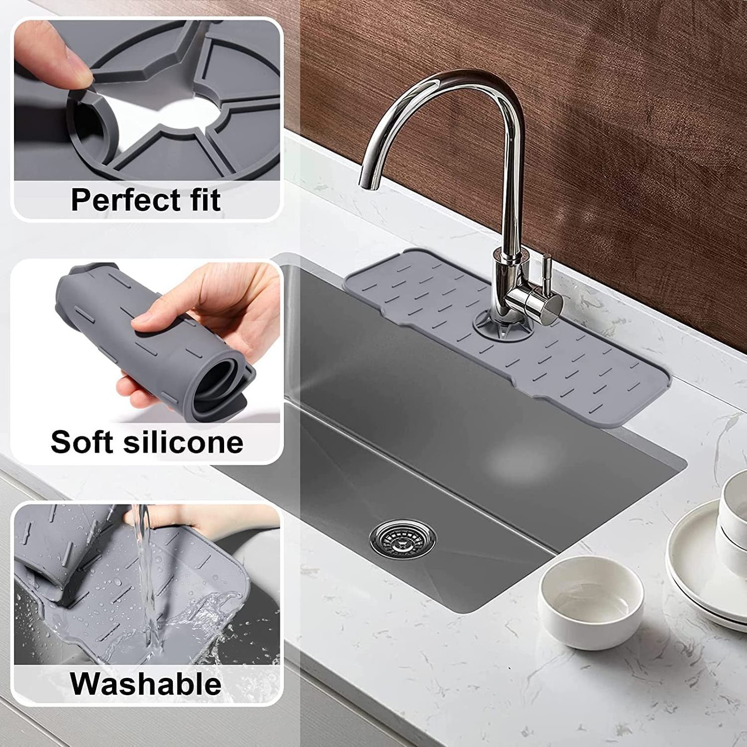 BPA Free Sink Draining Pad Behind Faucet Silicone Faucet Water Catcher Mat Kitchen Faucet Sink Splash Guard