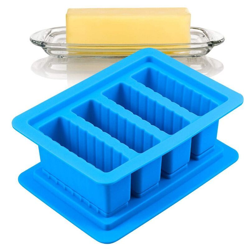 Silicone Butter Maker with Lid Storage Jar Large 4 Cavities Rectangle Container Butter Silicone Tray Mold