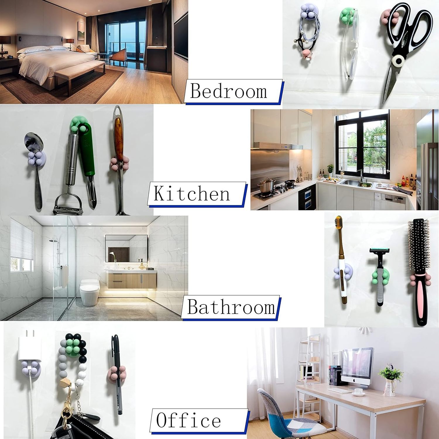 Multi-Function Self Adhesive Hooks for Hanging Shower Hook for Kitchen Bathroom Silicone Toothbrush Holders