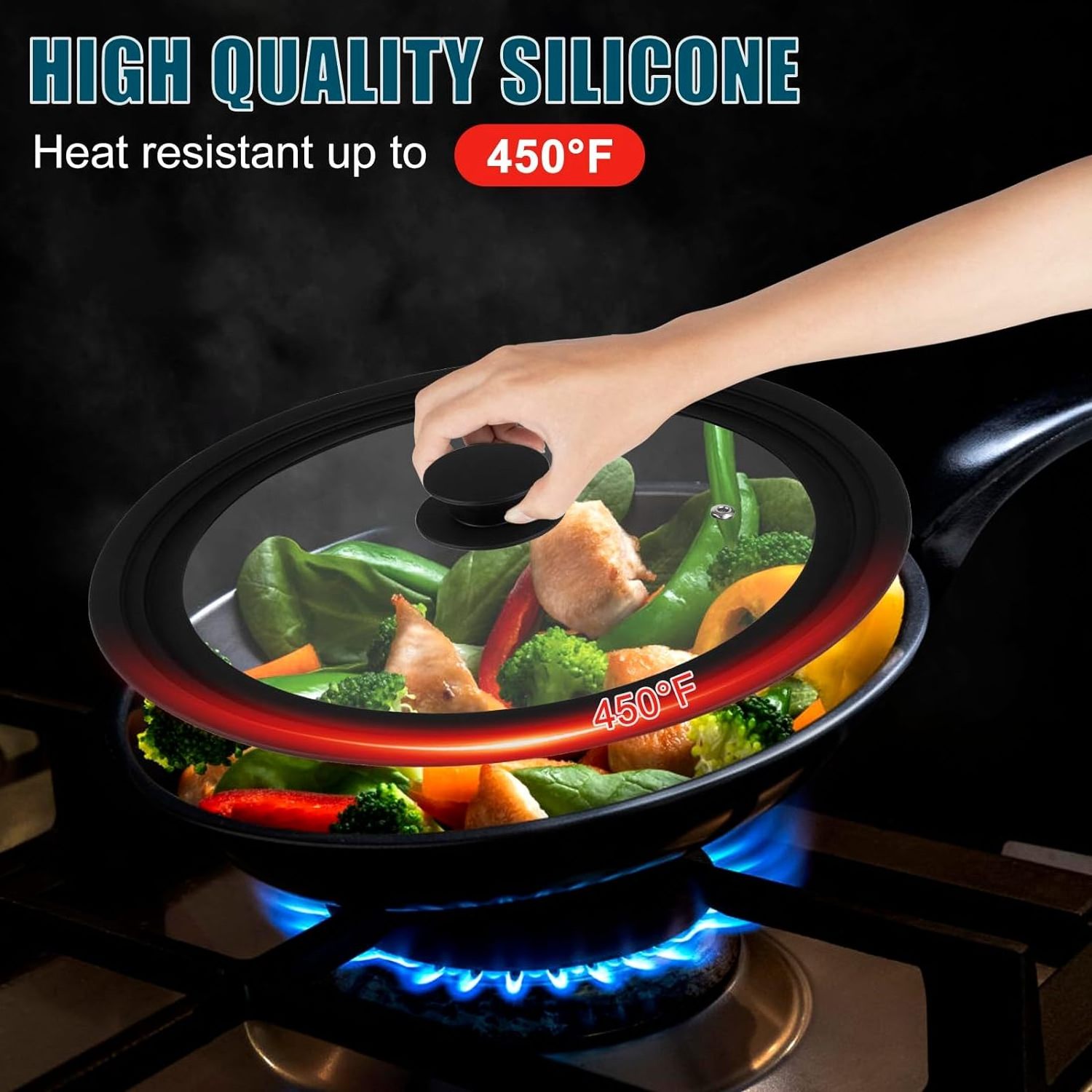 Heat Resistant Tempered Glass Pot Cover With Silicone Rim Silicone Frying Pan Cover Silicone Universal Lid for Pots