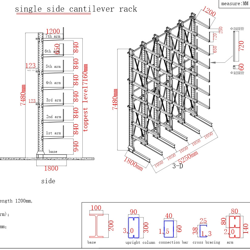 Rack Supplier Factory Tube Lumber Display Racks Cantilever Racking Arm Car Storage Rack