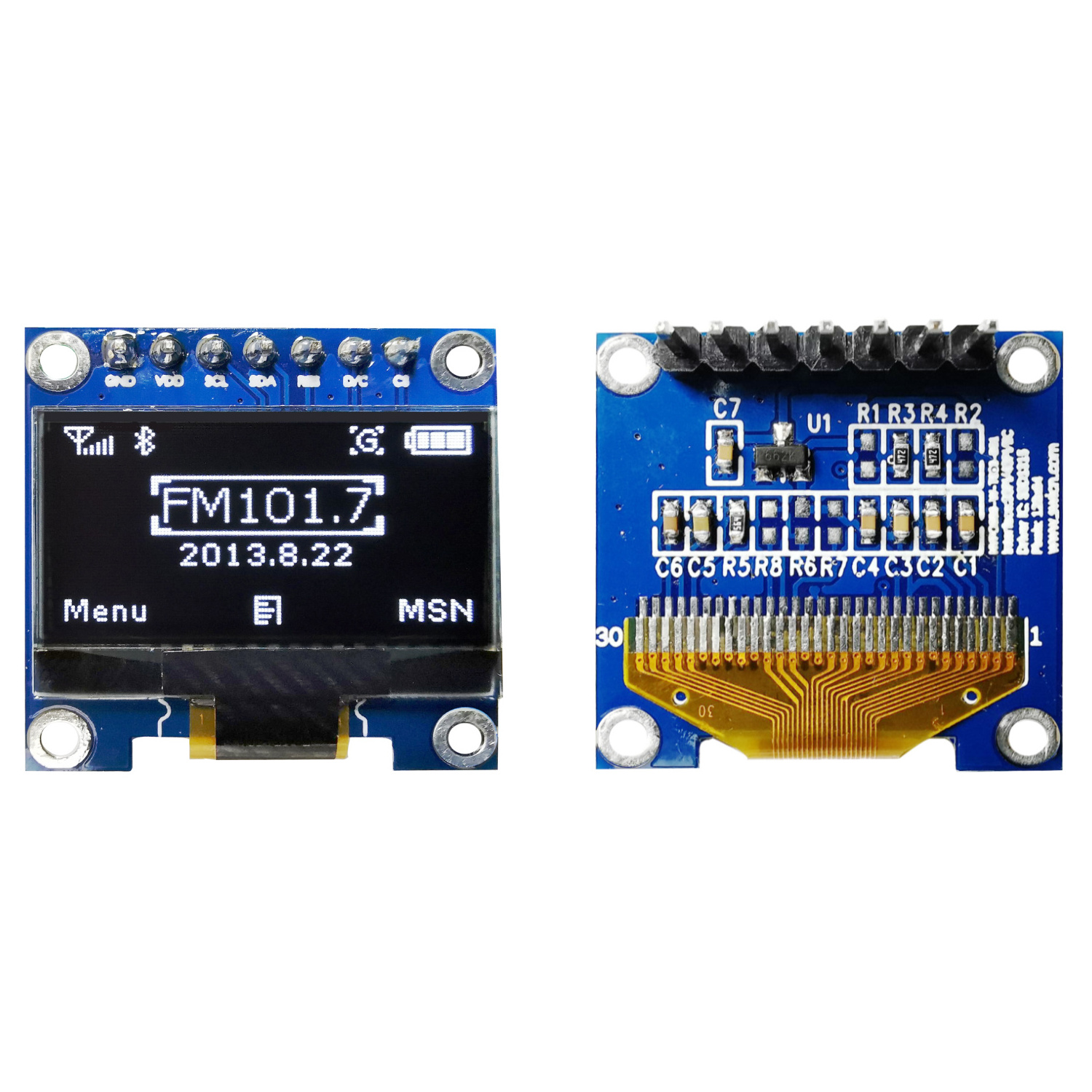 0.96 inch 128x64 OLED Display with 7 Pins PCB with PCB Arduino Board SMT32 White Blue Color Mono OLED