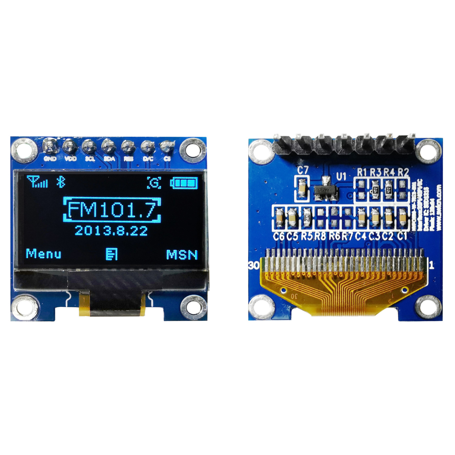 0.96 inch 128x64 OLED Display with 7 Pins PCB with PCB Arduino Board SMT32 White Blue Color Mono OLED