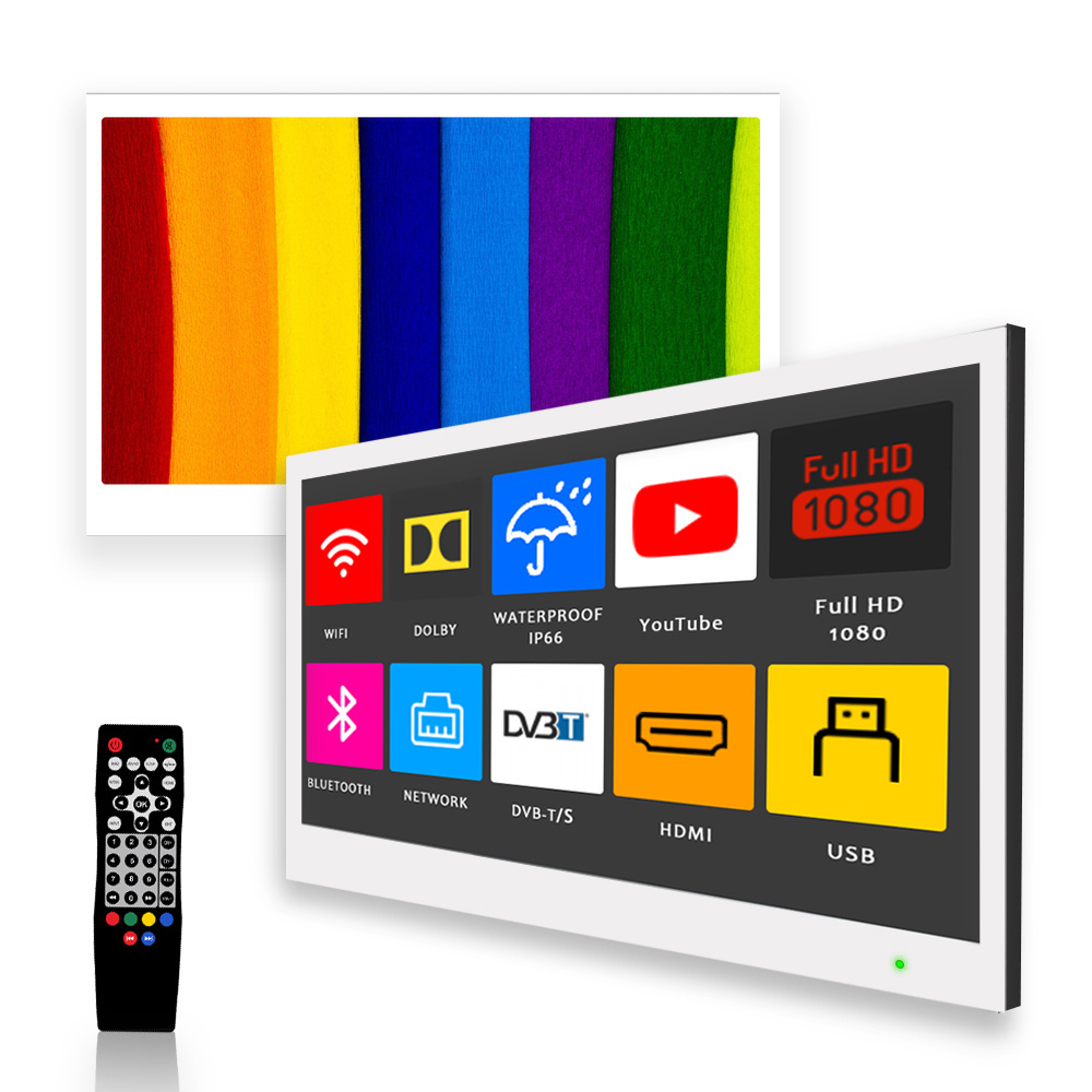 22 inches White Finish Waterproof Bathroom Android 11 LED TV for Spa